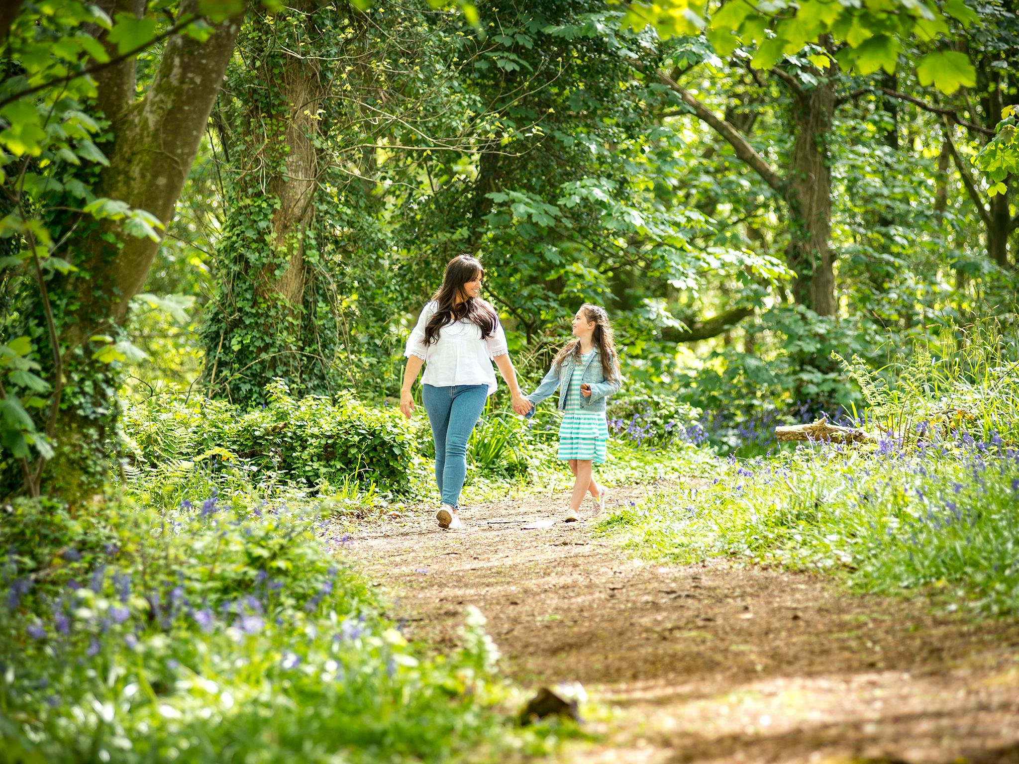 family in woods